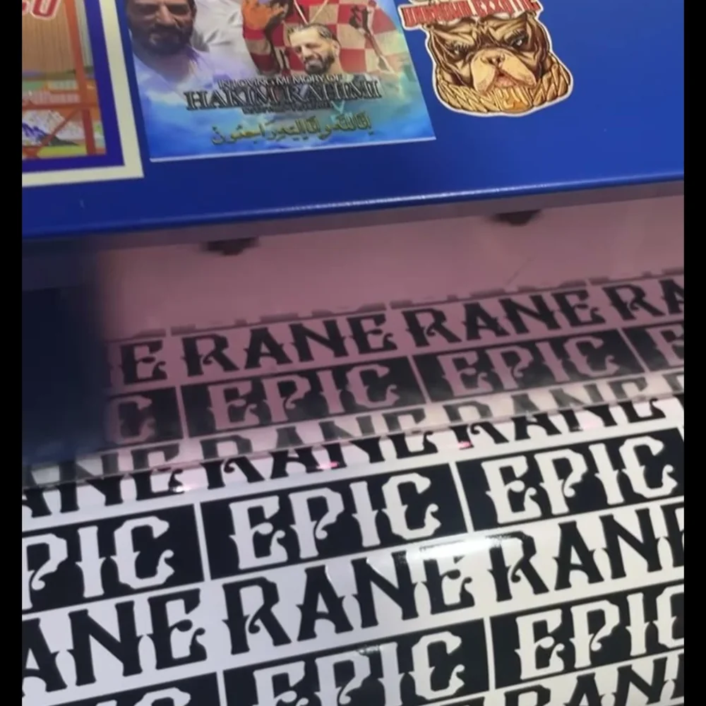 EPIC RANE sticker artwork in the Sticker Smith print shop