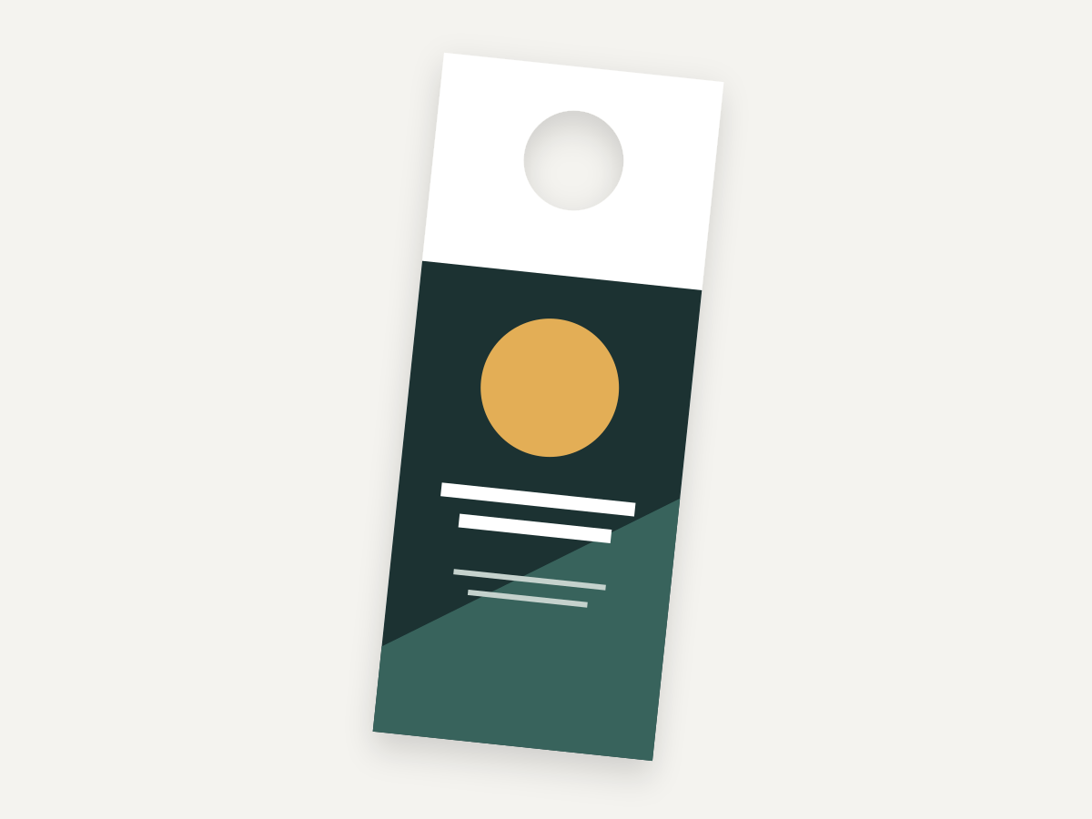 Door hanger format illustration with sample artwork. Choose dimensions below; your artwork replaces the sample.